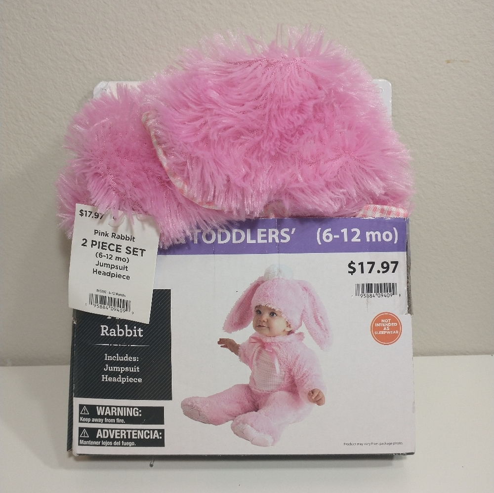 Pink Baby  Rabbit Halloween Costume  Easter  6-12 Months Jumpsuit & Headpiece